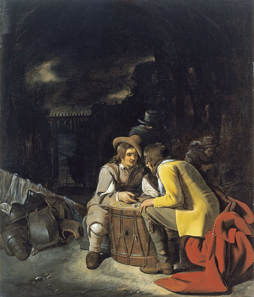 Soldater, der spiller terninger af Michiel Sweerts