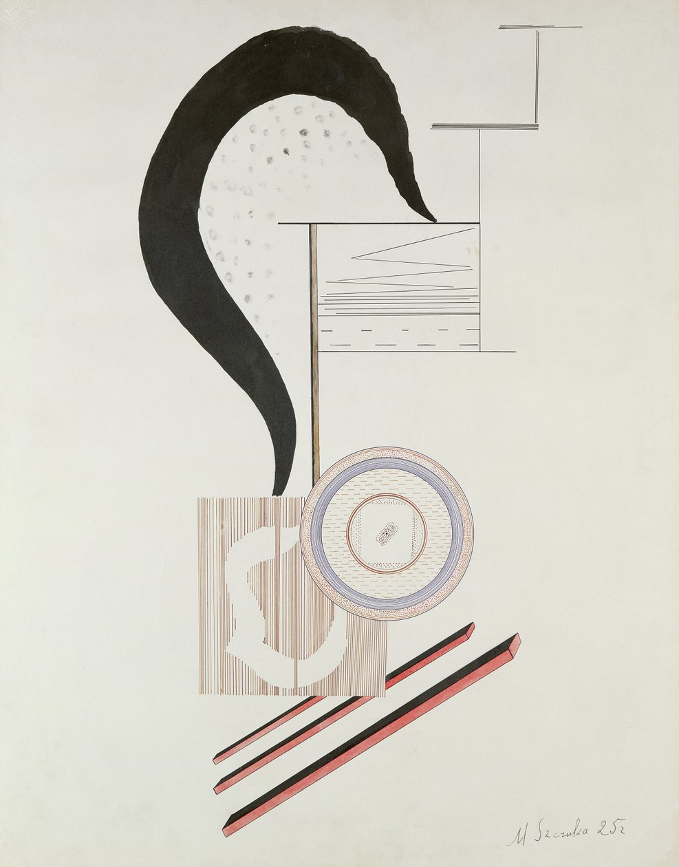 Constructivist Composition, 1925 (pen og blæk, wc og gouache på papir) af Mieczyslaw Szczuka