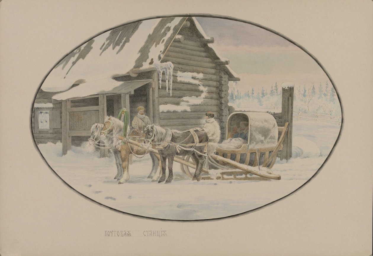 Poststation, 1862. af Mikhail Stepanovich Znamensky