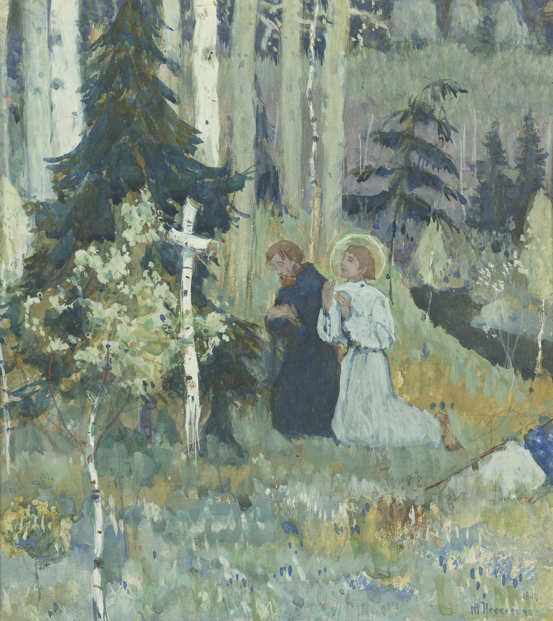 Grundlæggelsen af Trinity-Sergius klosteret af Mikhail Vasilievich Nesterov