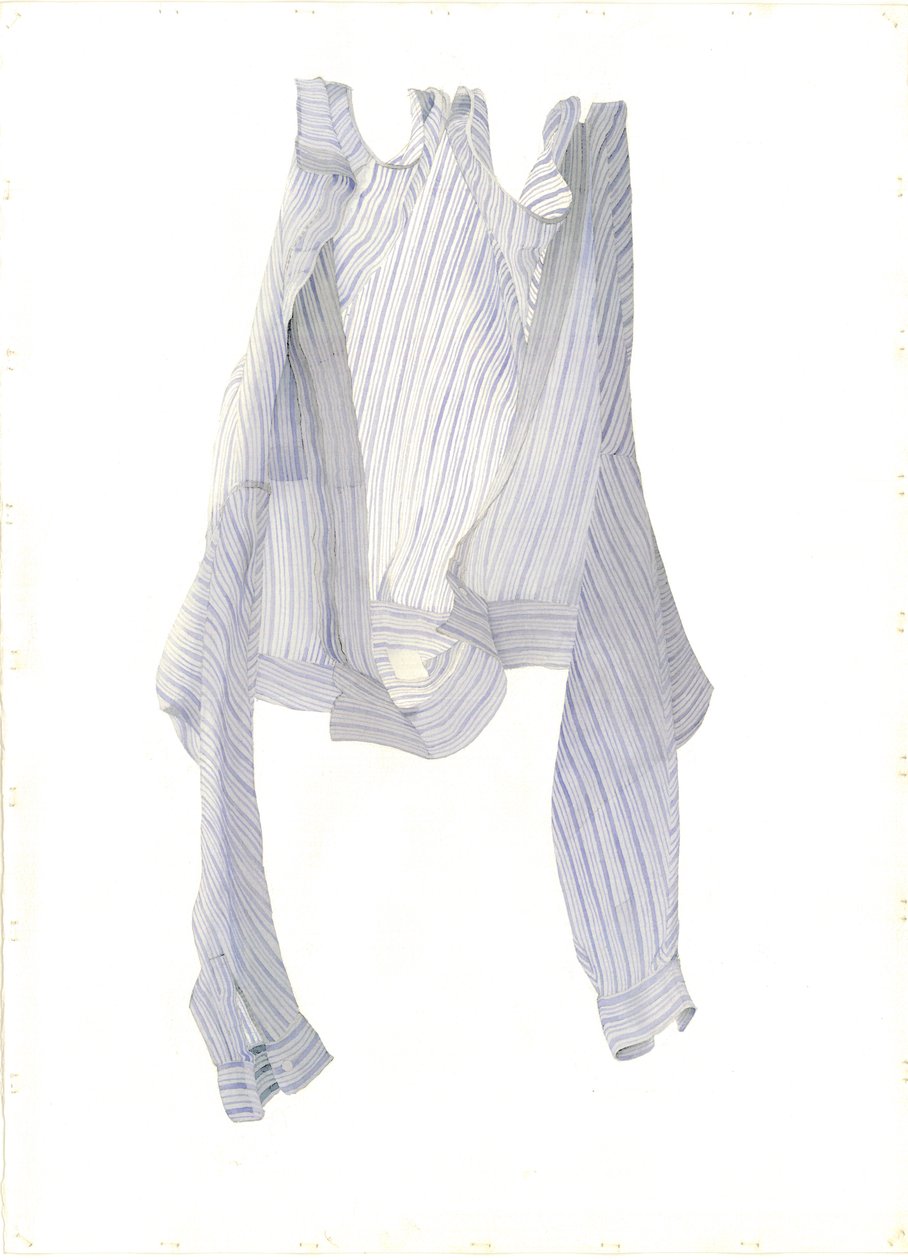 Stripy Blue Shirt in a Breeze, 2004 (wc på papir) af Miles Contemporary Artist Thistlethwaite