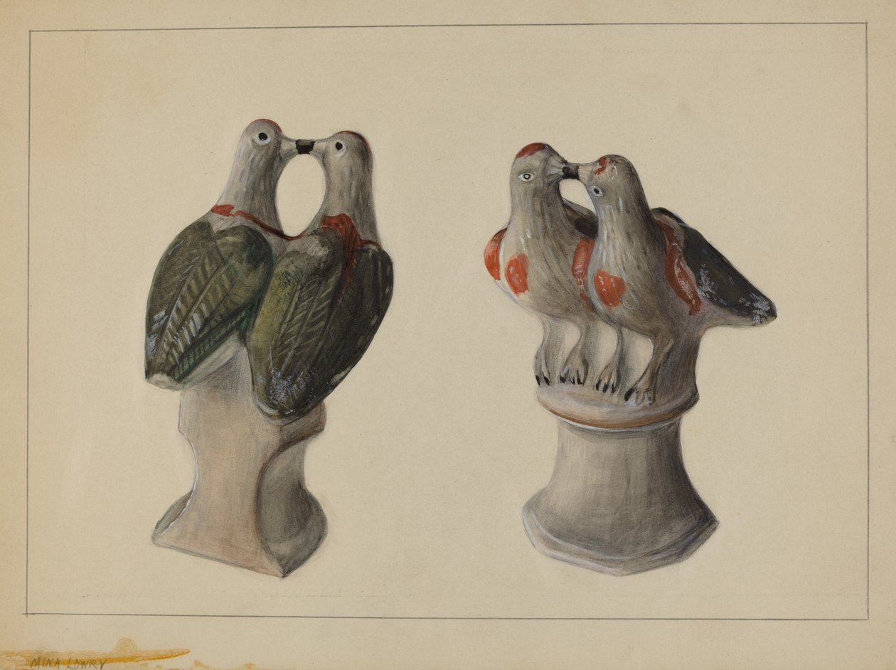 Kridttøj Lovebirds, ca. 1937. af Mina Lowry