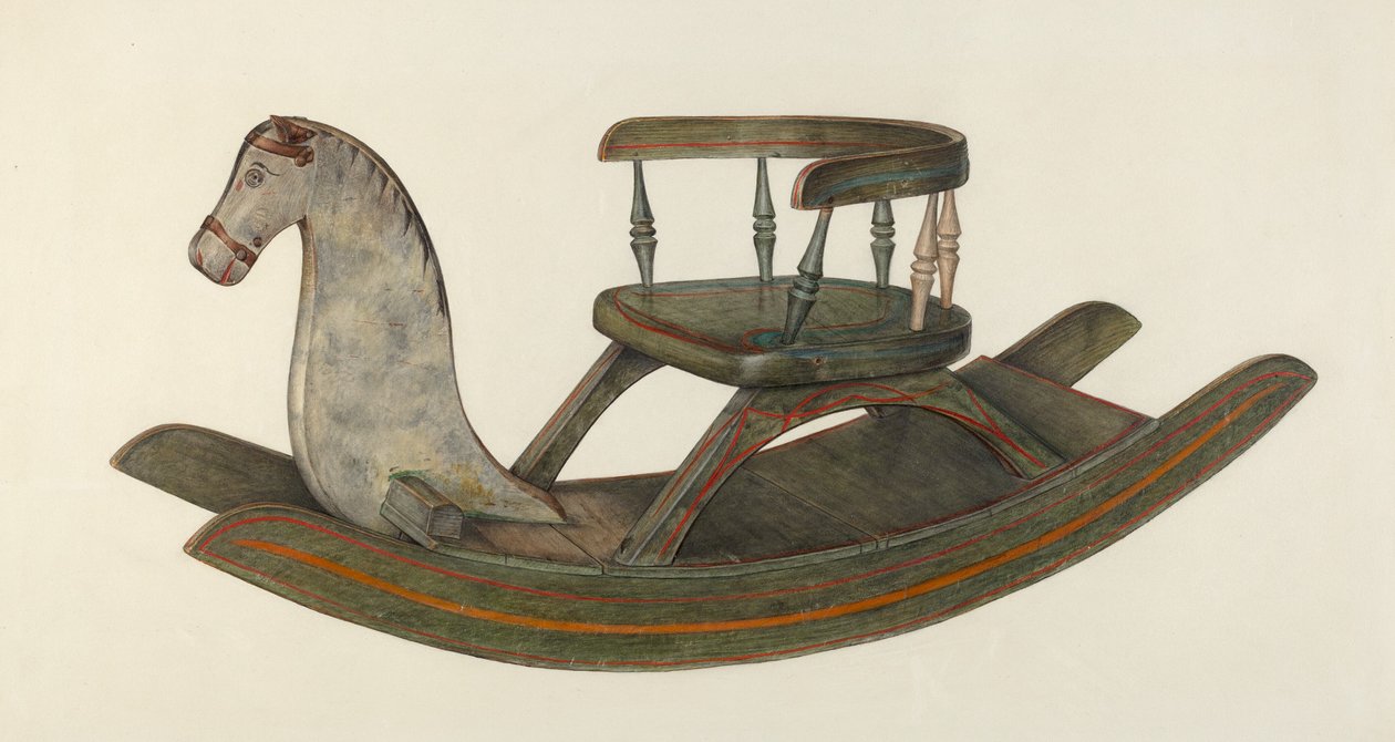 Gyngehest, ca. 1940. af Mina Lowry