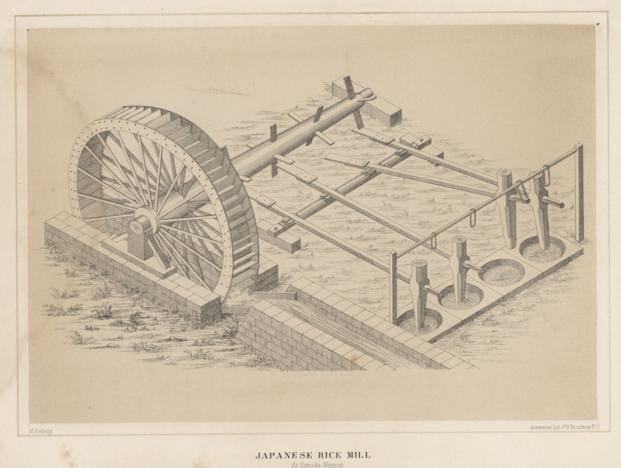 Japansk rismølle i Simoda Nippon, 1855 af Miner Kilbourne Kellogg
