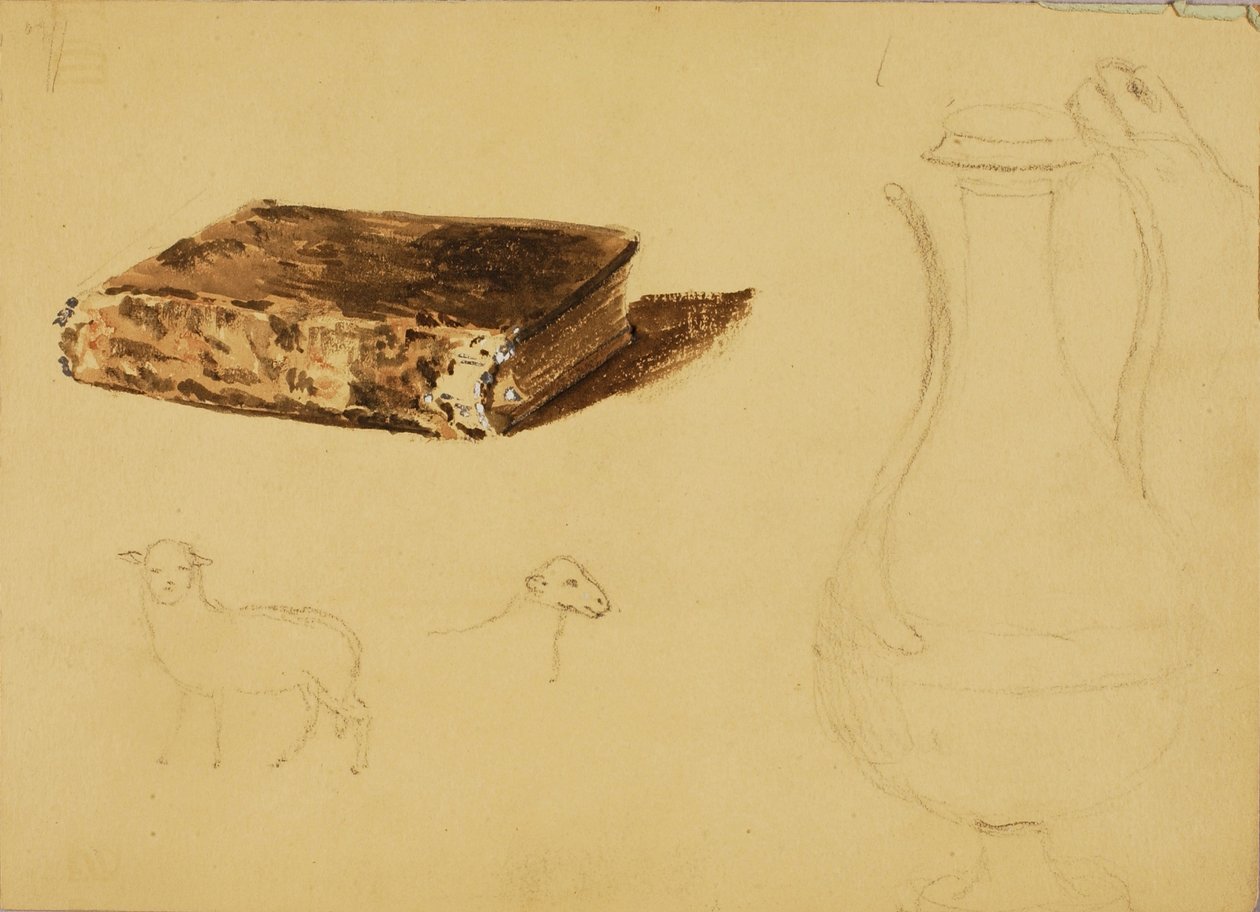 (Får, vase, bog) Studier af Miner Kilbourne Kellogg