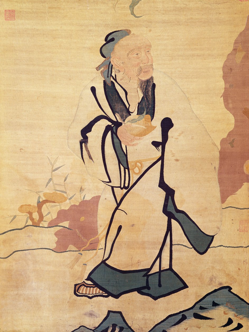 Detalje af en udødelig, der holder en fersken (silke) af Ming Dynasty Chinese School