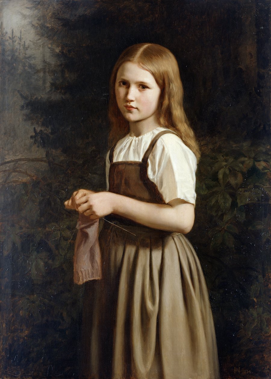 Pigestrikning, 1854 af Minna Heeren