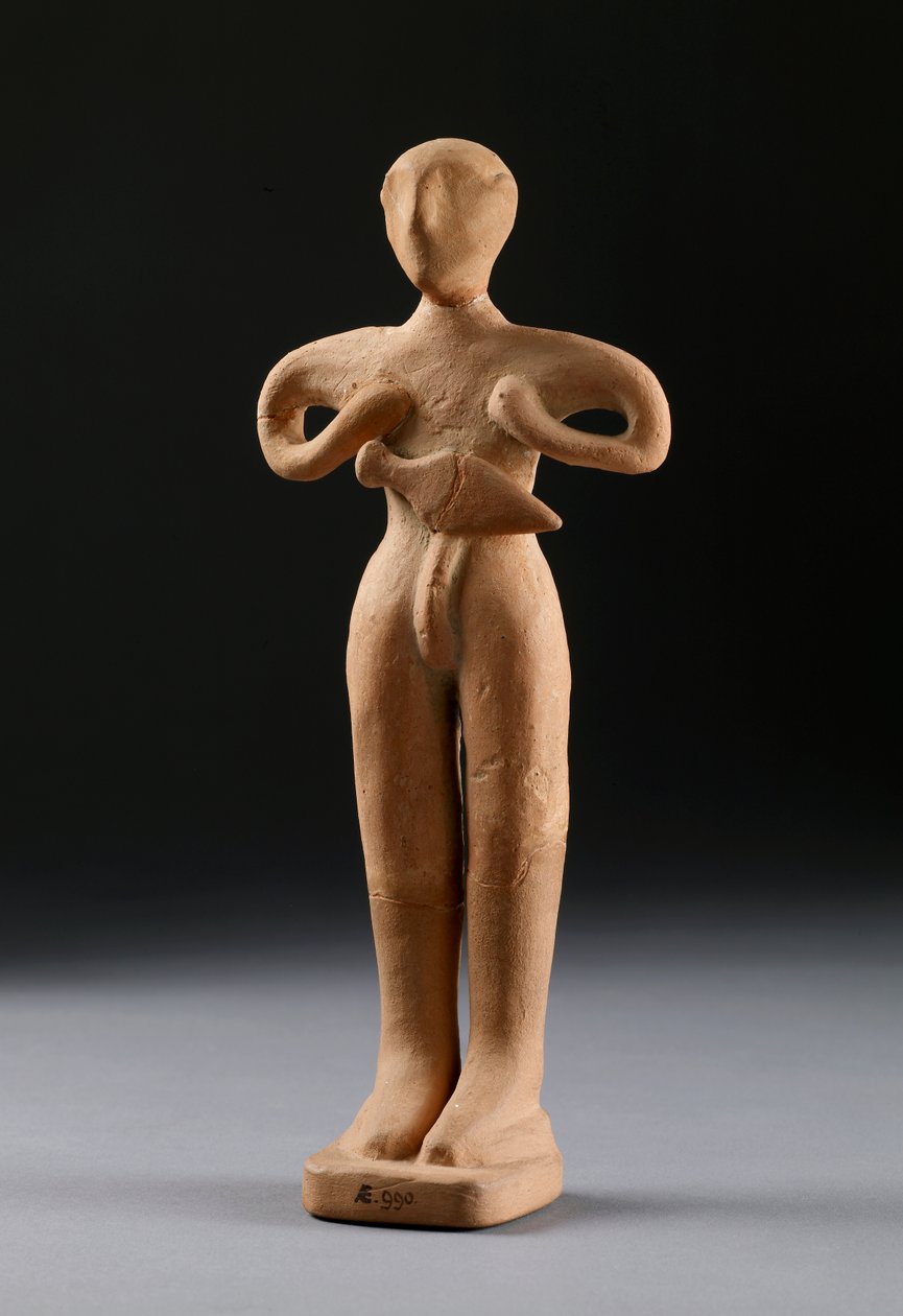 Dobbelt øksehoved og to figurer fra Knossos, sen minoisk, ca. 1500 f.Kr. (terracotta) (se også 133330) af Minoan