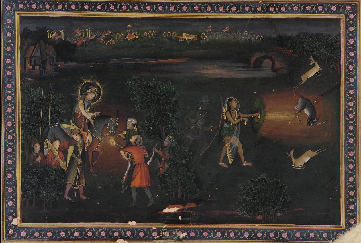 Hjortejagt om natten, 1700-tallet. af Mir Kalan Khan