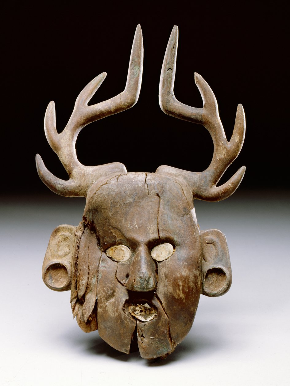 Maske med gevir, 1400-1600 (træ og ben) af Mississippian culture
