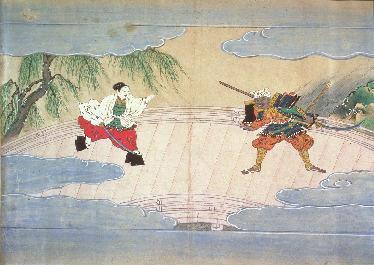 The Tale of Musashibo Benkei (blæk, pigment, sølv og guld på papir) af Mitsuhiro after Tosa