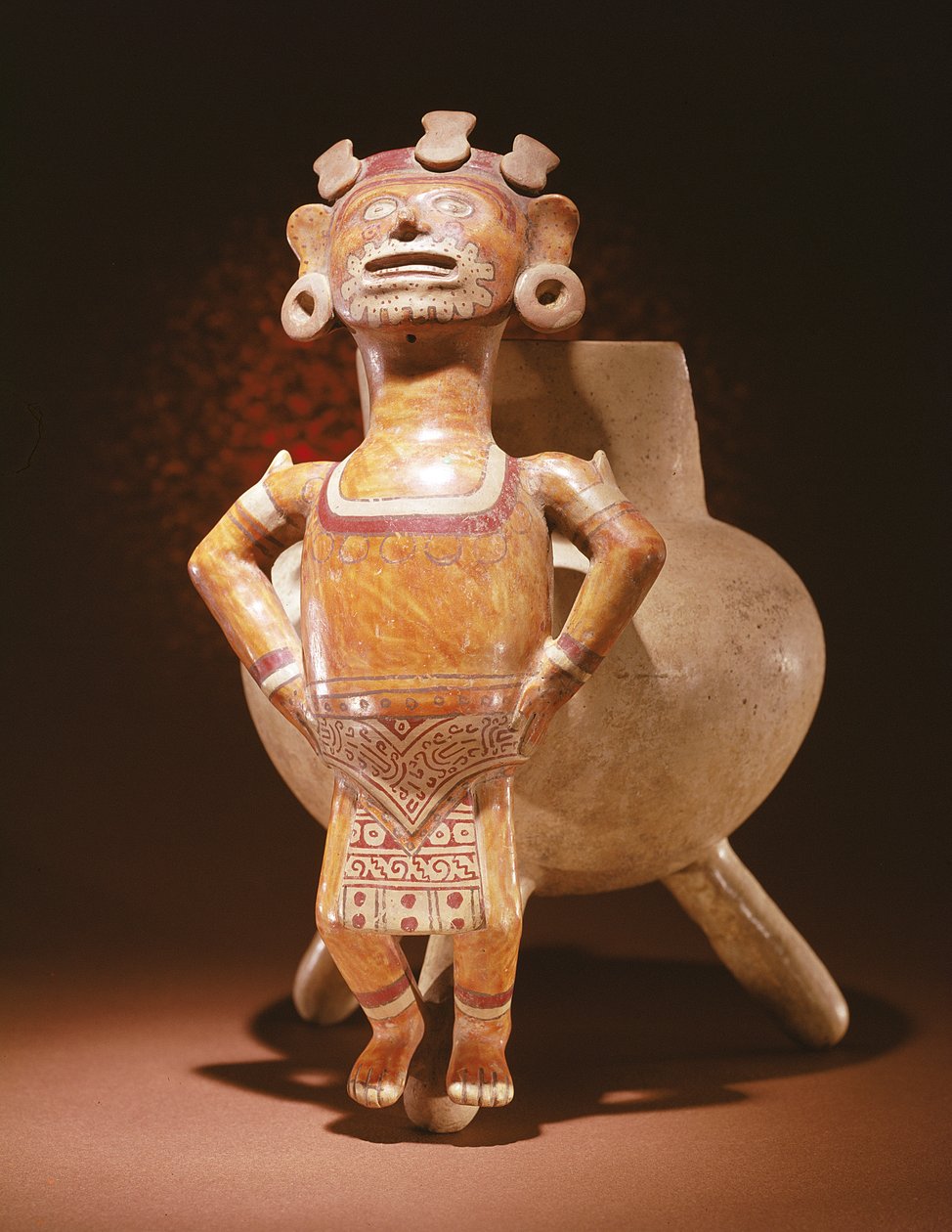 Stativvase med billedfigur, fra Miahuatlan, Oaxaca (keramik) af Mixtec