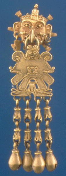 Vedhæng af vindguden Ehecatl, Miztec (guld) af Mixtec