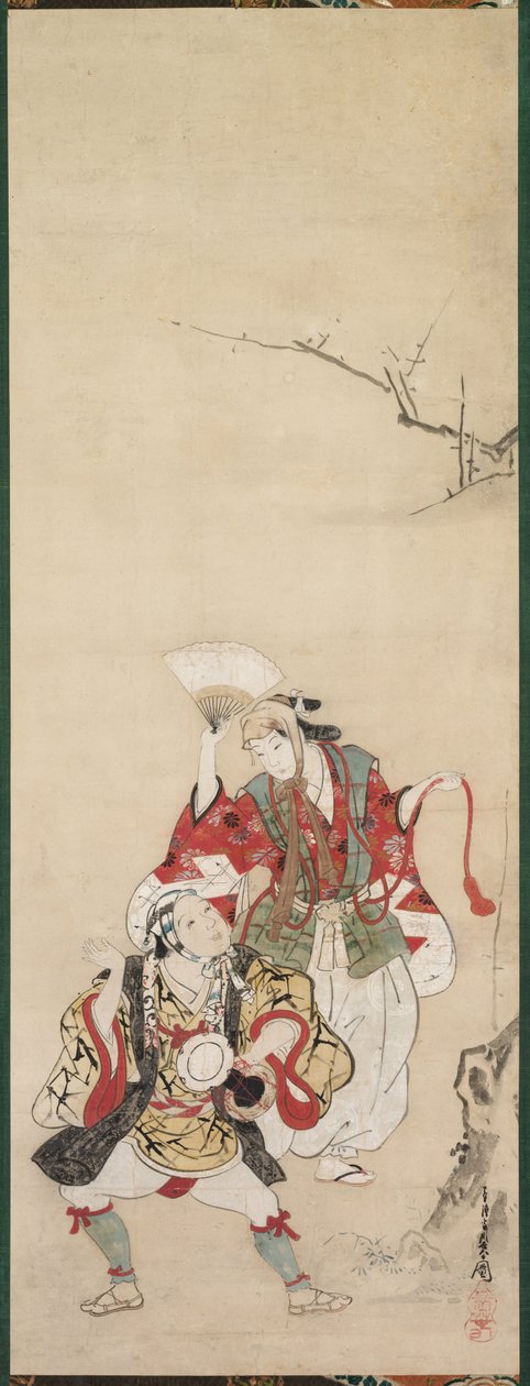 Spring Dancers Manzai, 1700-tallet. af Miyagawa Chōshun