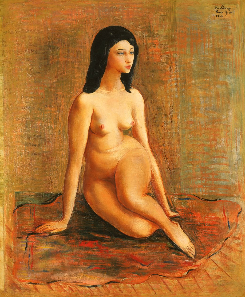 Siddende nøgen; Nu Assis af Moise Kisling