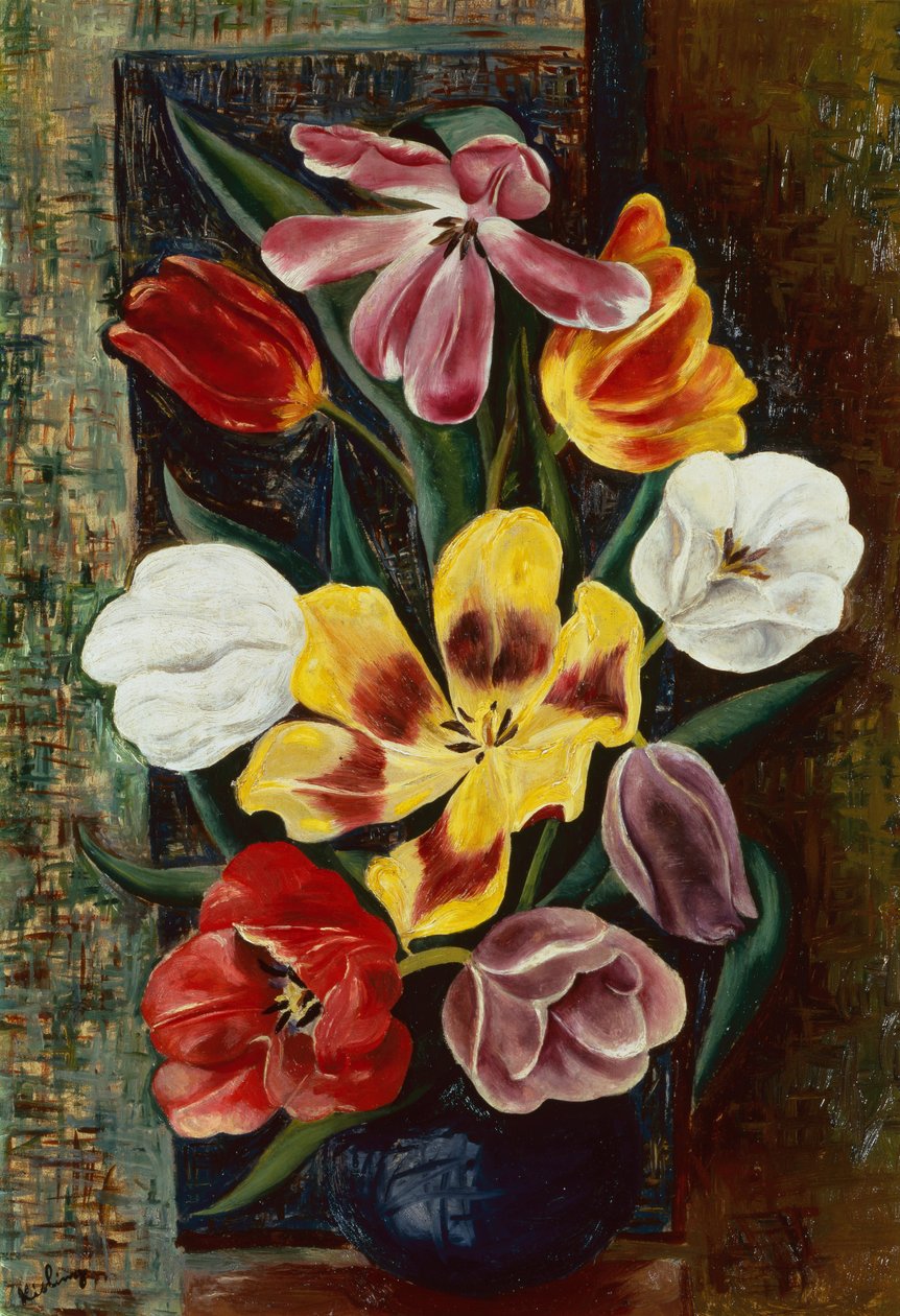 Vase med tulipaner (olie på lærred) af Moise Kisling
