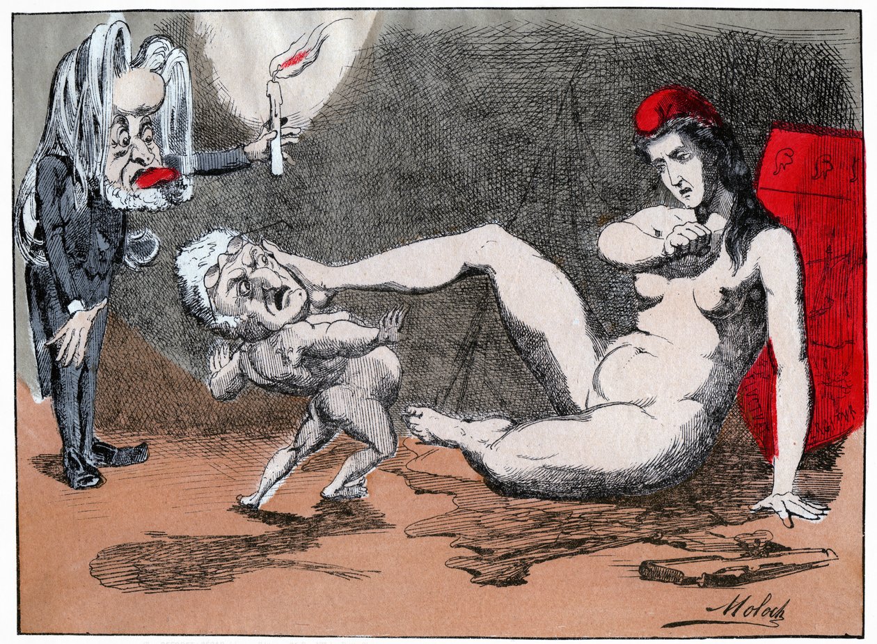 Adolphe Thiers voldtager Marianne, ca. 1875 (tryk) af Moloch (1849 1909)