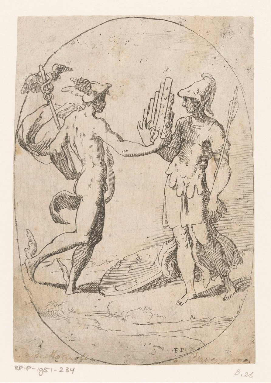 Mercury i Bellona af Monogrammist FP (Italië; 16e eeuw)