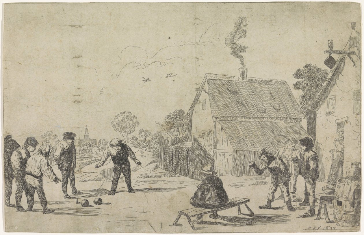 Landmænd spiller boule af Monogrammist MK