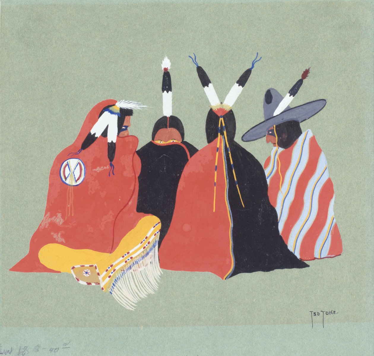 Kiowa Making Medicine, 1929 (tempera på papir) af Monroe Tsatoke