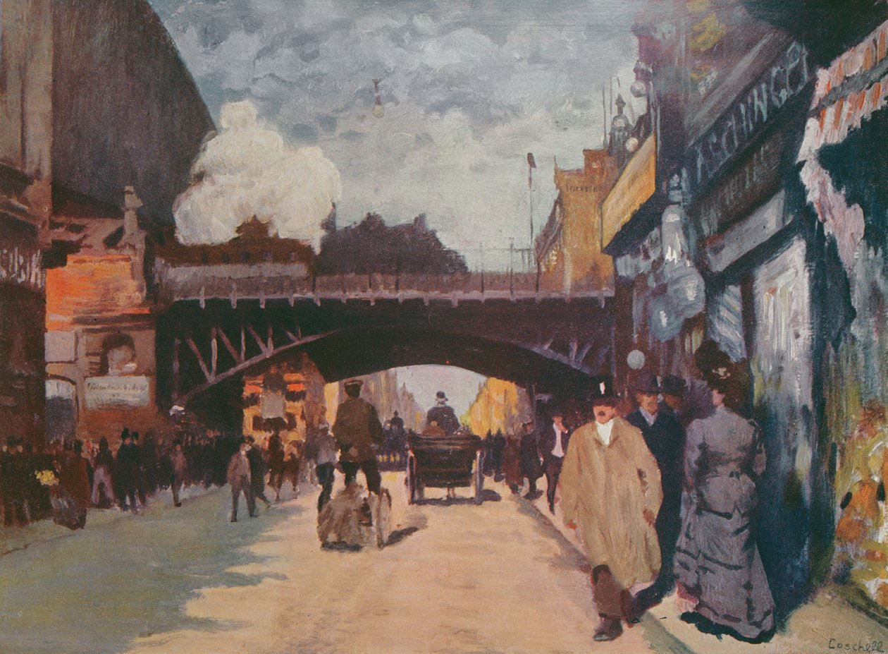 Gade i Berlin: Friedrichstrasse på hjørnet af Georgenstrasse, ca. 1900 af Moritz Coschell