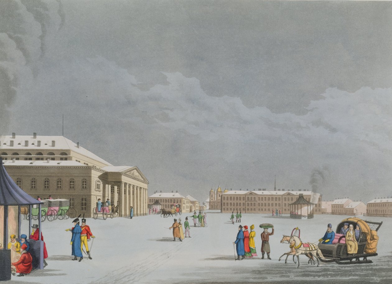 Udsigt over pladsen og Grand Theatre i St. Petersburg, illustration til marts fra 