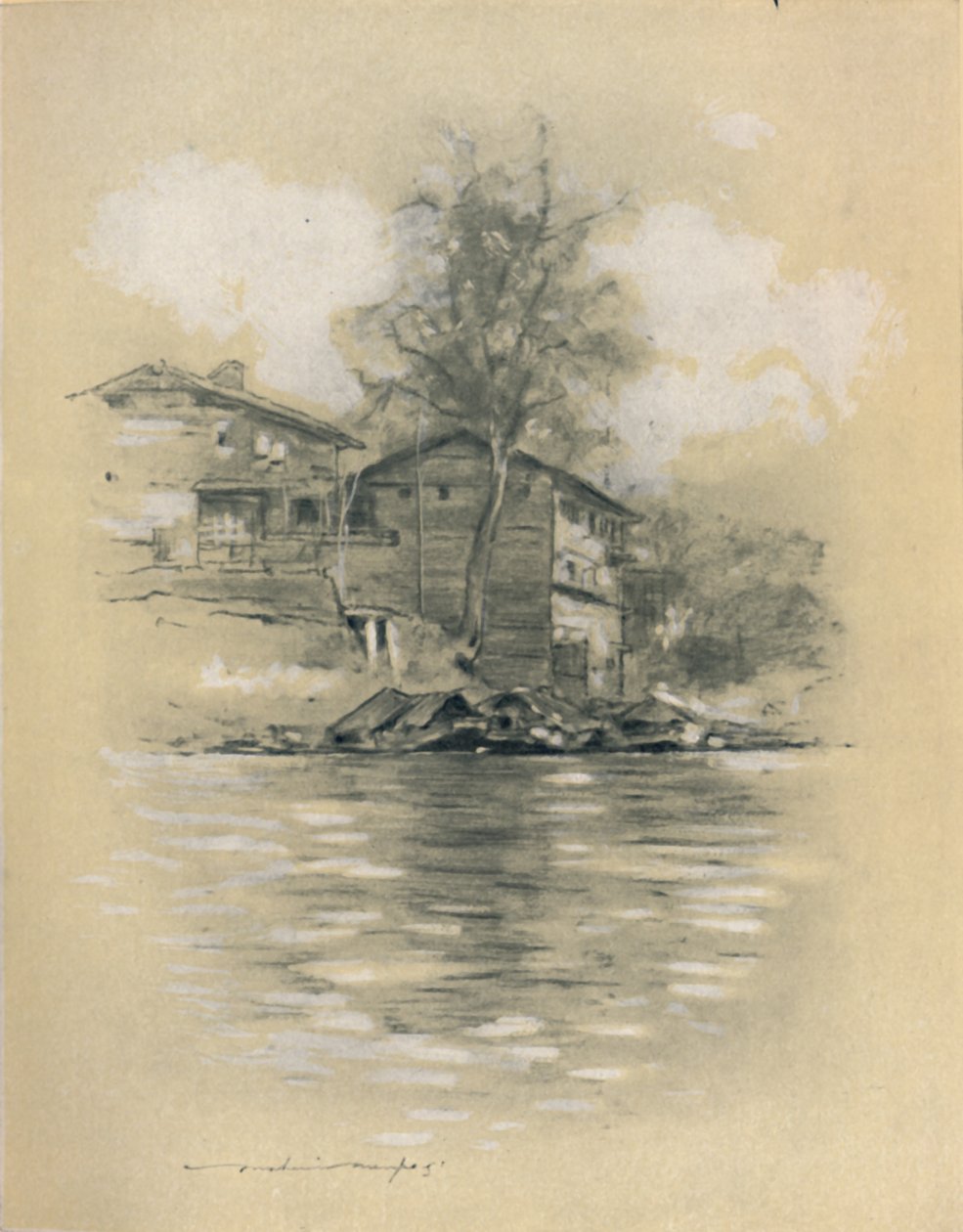 River Dwelling at Srinagar, 1903dani af Mortimer L Menpes