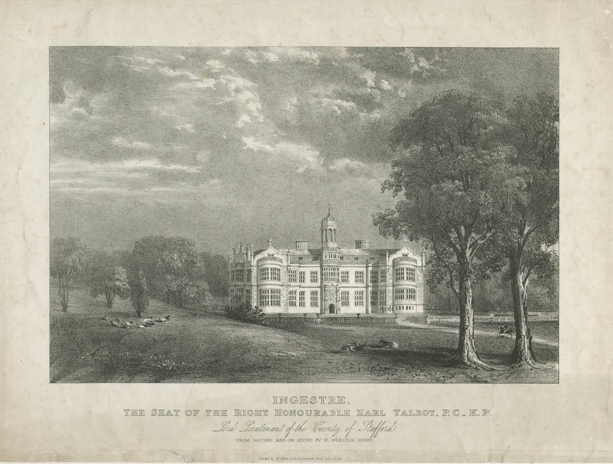 Ingestre Hall: litografi, nd [c 1840] af Moses Webster