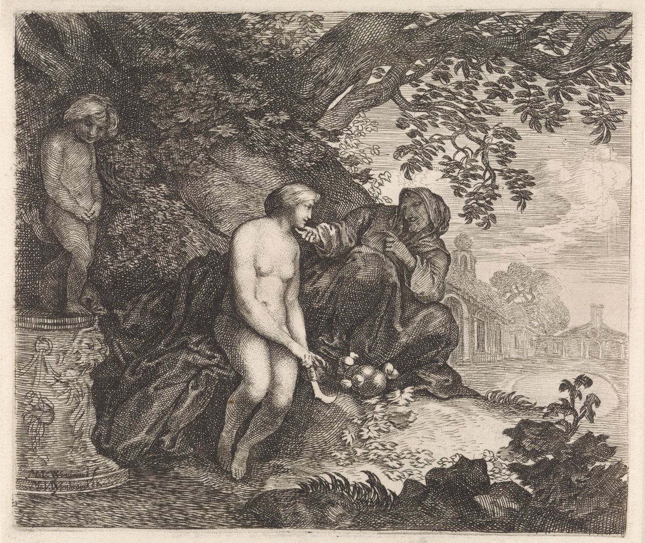 Vertumnus forsøger at forføre Pomona af Moyses van Wtenbrouck