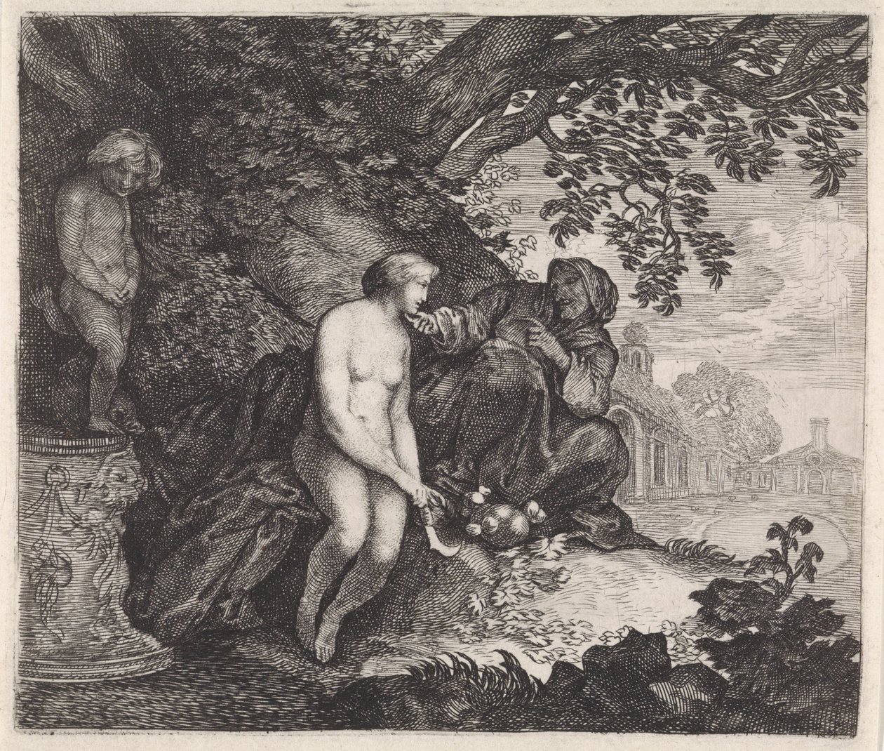 Vertumnus forsøger at forføre Pomona af Moyses van Wtenbrouck