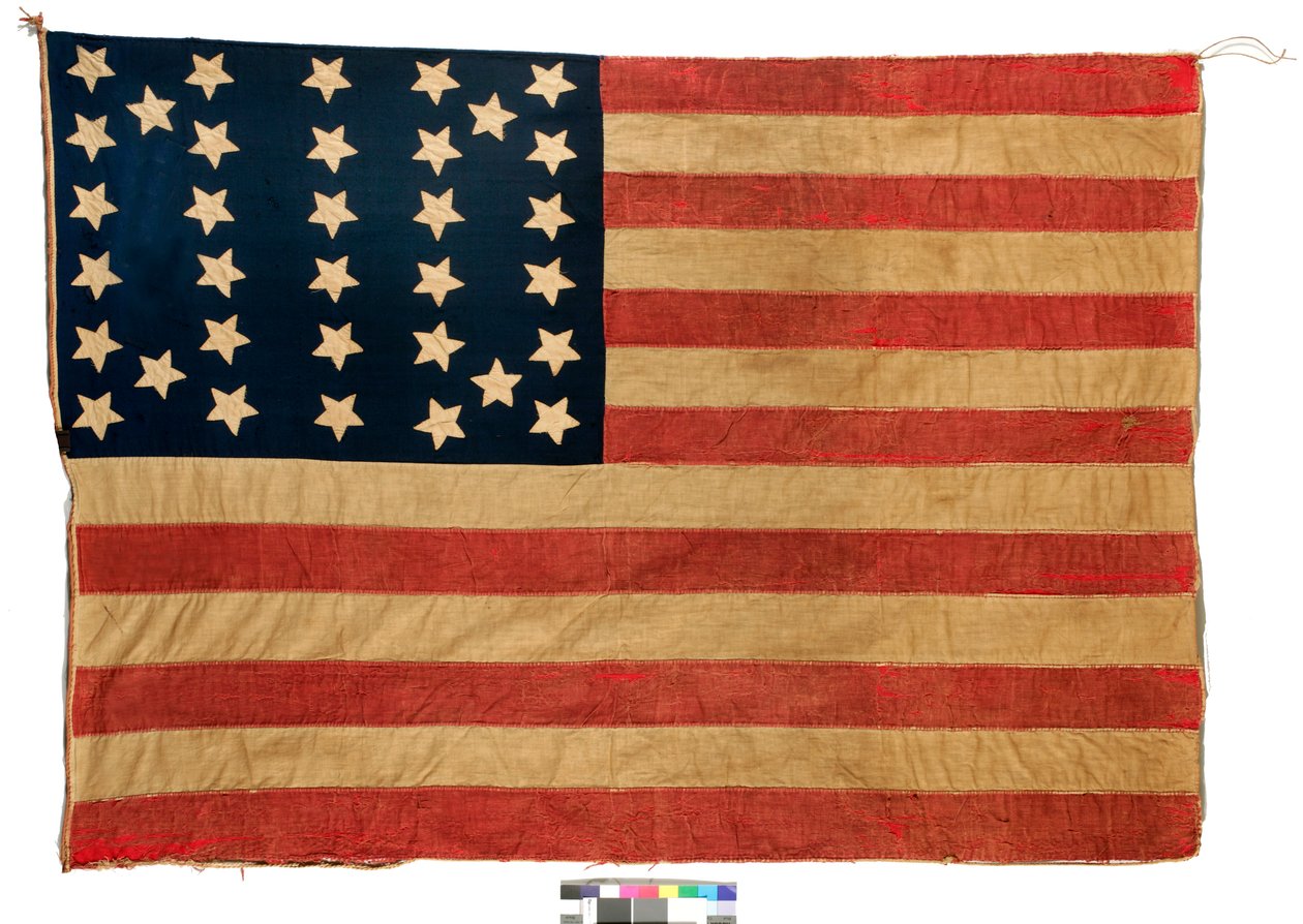 Flag: 34 stjerner amerikansk, 1861-63 (uld og bomuld) (se 398898 for verso) af Mrs. John E. Forbes