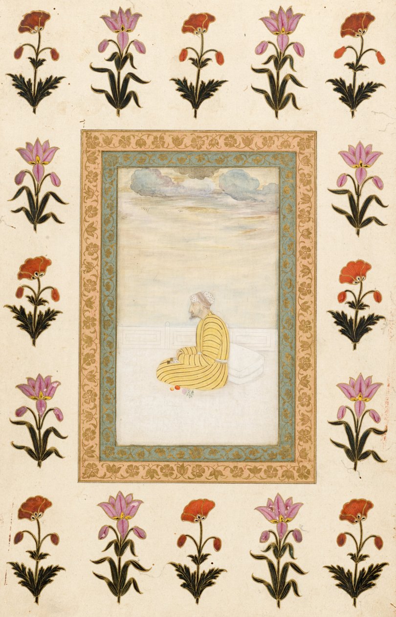 Kontemplativ mand siddende på en terrasse, 1674-1675 af Mughal School