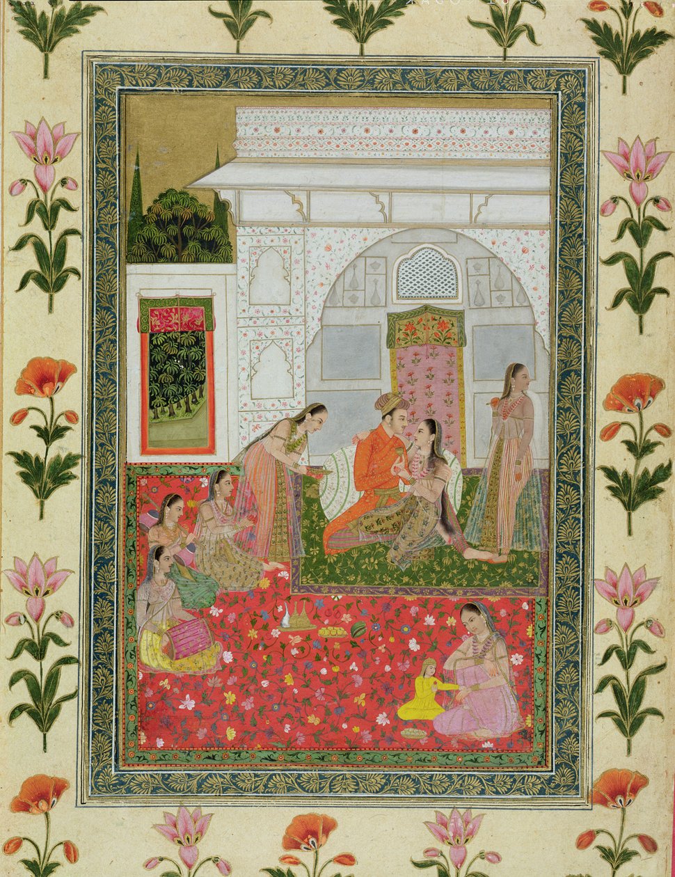 Par med kvindelige tilskuere og musikere, fra Small Clive Album af Mughal School