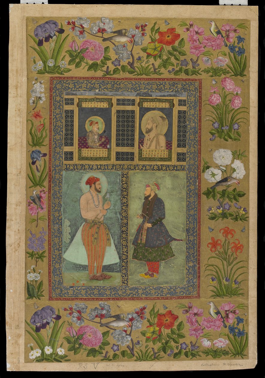 Fire portrætter fra St. Petersburg Album, løsrevet album folio, c.1650-1660; grænser til midten af 1700-tallet af Mughal School