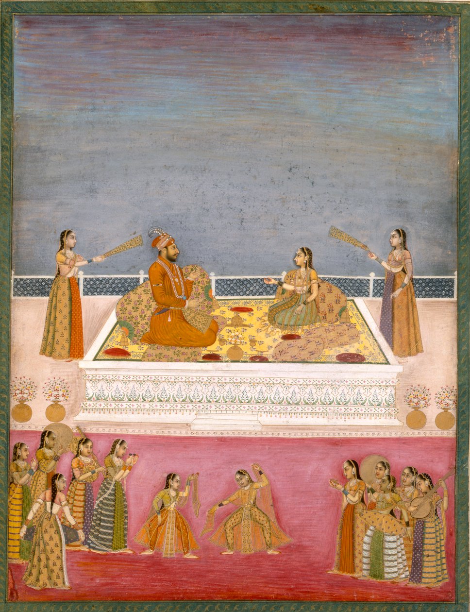 Den unge Mughal-kejser Muhammad Shah ved en nautch-forestilling (1719-48), ca. 1725 (ugennemsigtigt wc på papir) af Mughal School