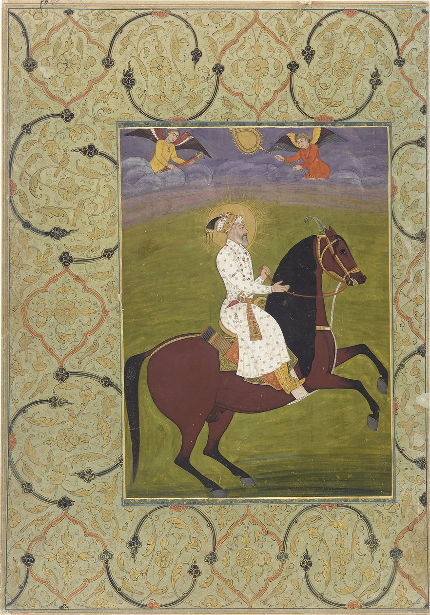 Rytterportræt af Shahjahan (r. 1628-58), løsrevet albumfolio, 1750-1770 (ugennemsigtig akvarel på papir) af Mughal School