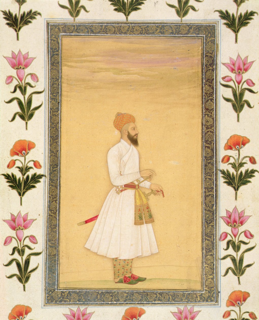 Stående figur af en adelig, fra Small Clive Album (ugennemsigtigt wc på papir) af Mughal School