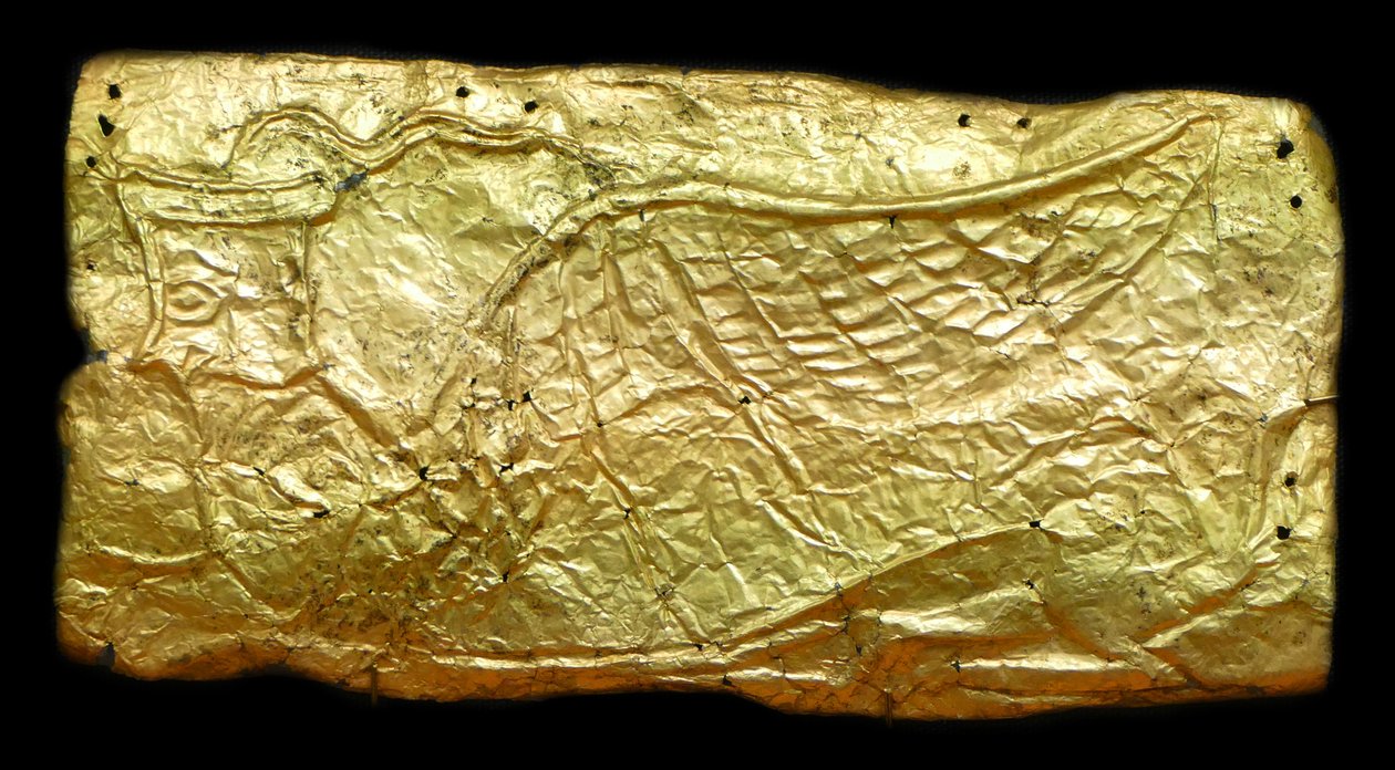 Guldplade til glasvaseformet plakette af Mycenaean