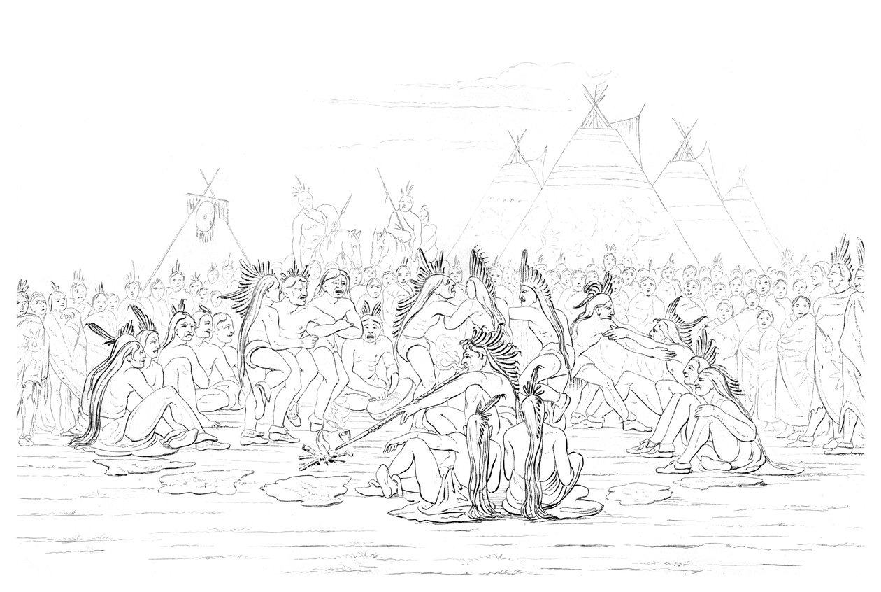 Indfødt amerikansk pibedans, 1841. af Myers and Co