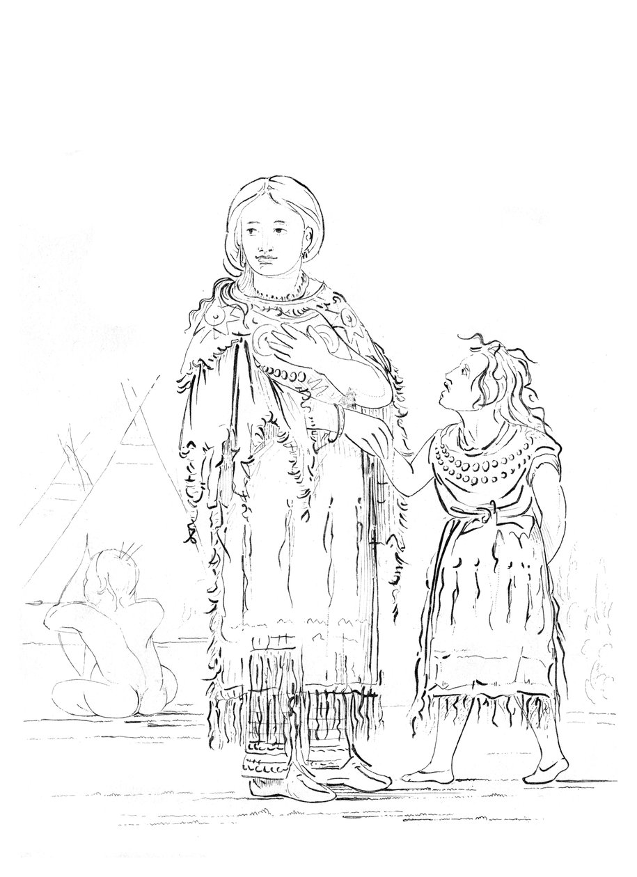 Indfødt amerikansk kvinde og barn, 1841. af Myers and Co