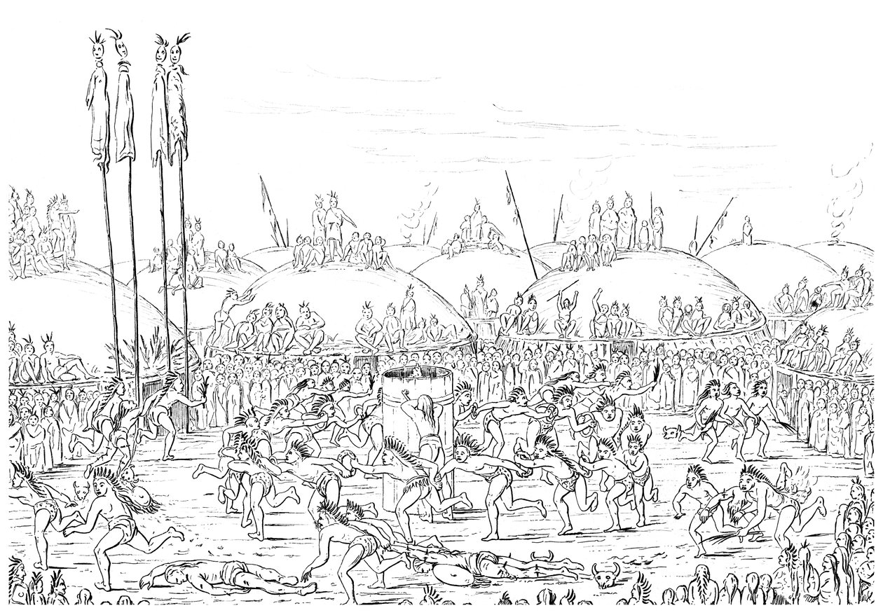 Religiøs ceremoni, Mandan Village. af Myers and Co