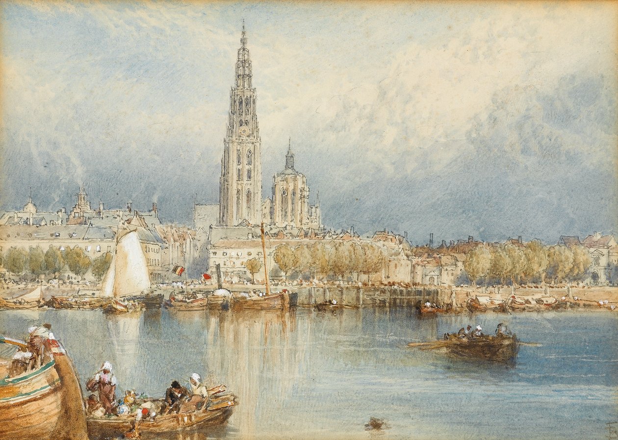 Udsigt over Rhinen (wc på papir) af Myles Birket Foster