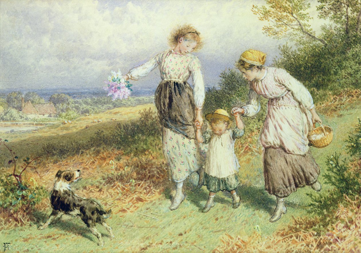 Vender tilbage fra landsbyen, 1800-tallet af Myles Birket Foster