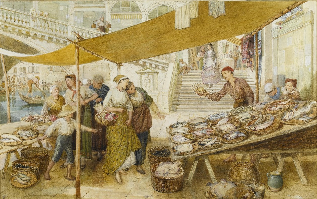 Fiskemarkedet på trinene på Rialto -broen af Myles Birket Foster