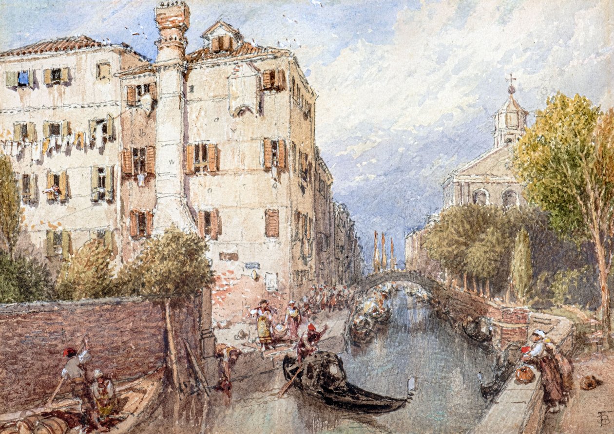 En sidekanal i Venedig (akvarel) af Myles Birket Foster