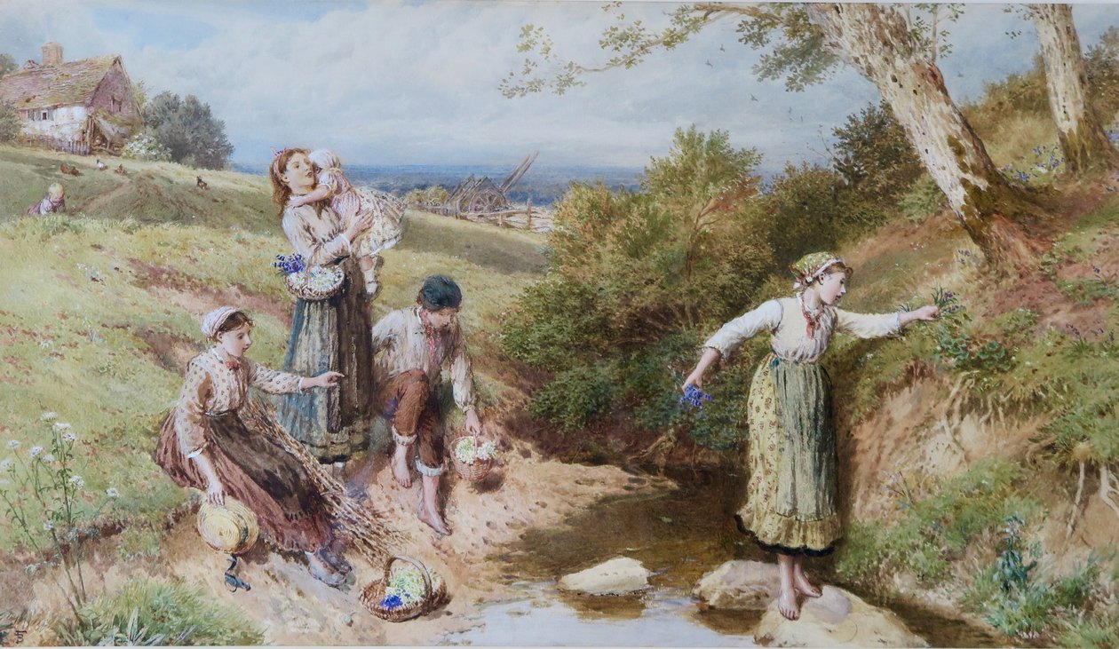 Indsamling af primula og forårsblomster af Myles Birket Foster