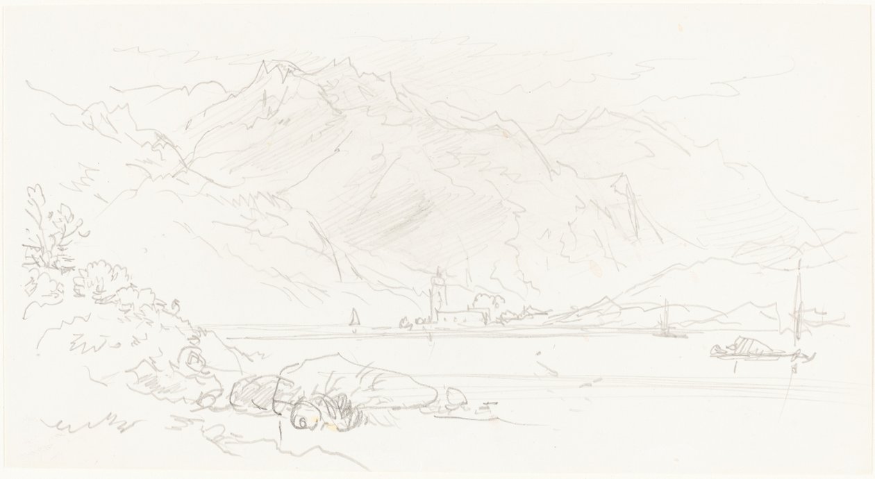 Sø i et bjergrigt landskab af Myles Birket Foster