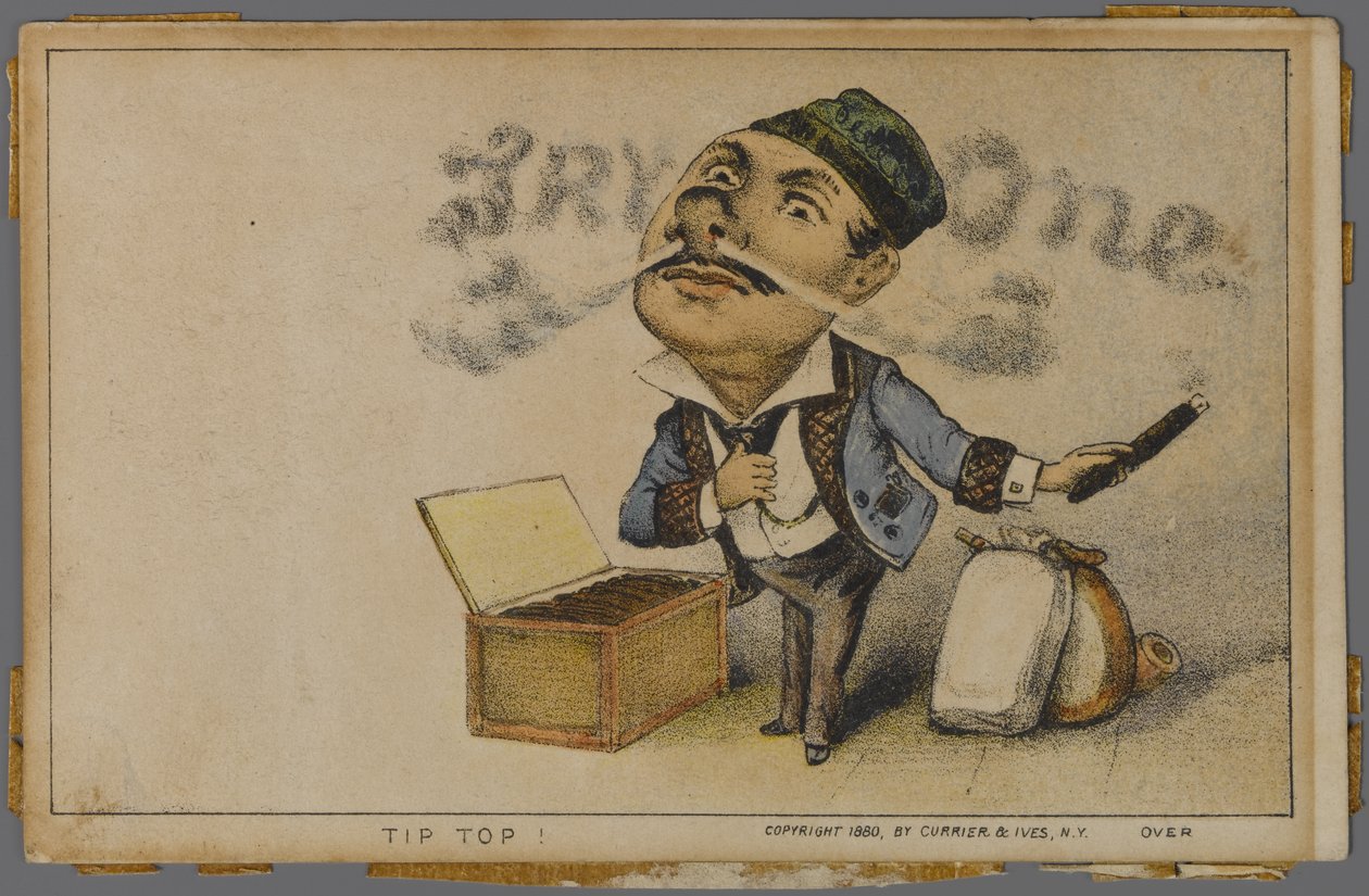 Annonce for tip top cigarer, 1880 af N. and Ives, J.M. Currier