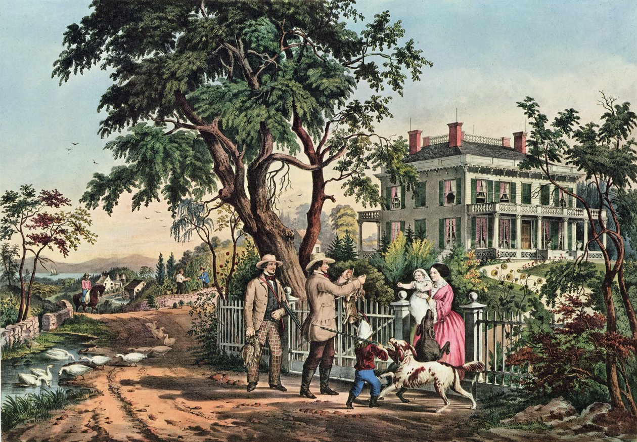 American Country Life - oktober eftermiddag, 1855 af N. and Ives, J.M. Currier