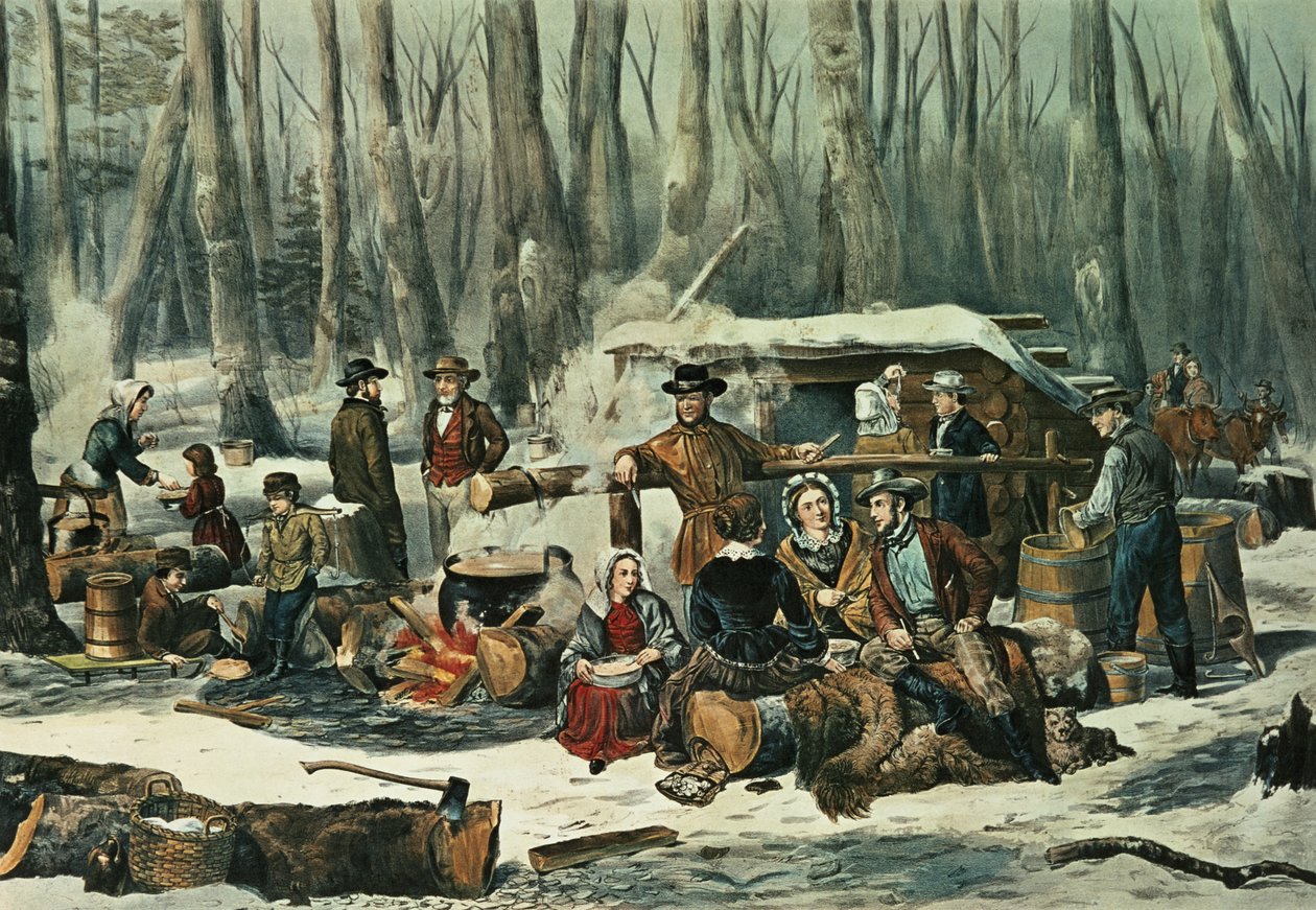 American Forest Scene - Maple Sugaring, 1856 af N. and Ives, J.M. Currier